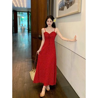 Váy 2 dây nhún ngực hoa nhí dáng dài tiểu thư, Váy maxi hoa nhí cup ngực đi biển, đi chơi