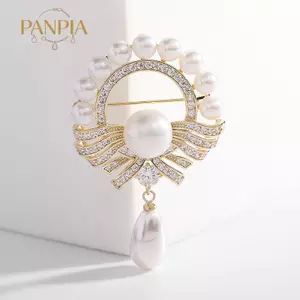 PNPIA- Thời Trang Micro Kẻ Sọc Zircon Giọt Nước Tròn Ngọc Trai Trâm Pin Cho Nữ Quần Áo Phụ Kiện