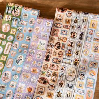 JIANWU 80mm * 200cm Vintage Nhân Vật Hoa Ảnh Phong Cảnh Chất Liệu Cắt Kéo Thêu Sò Băng Washi Sáng Tạo Tạp Chí Văn Phòng Phẩm