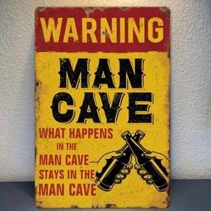 CIFbuy Vintage Man Hang Động Kim Loại Dấu Hiệu Cảnh Báo Với Chai Bia Mộc Mạc Nghệ Thuật Treo Tường Cho Thanh Nhà Để Xe Trò Chơi Trang Trí Phòng