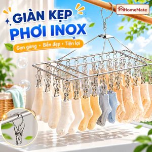 Giàn Phơi Kẹp Inox HomeMate Nhiều Kẹp Chống Gỉ, Móc Treo Phơi Đồ Lót Tất Vớ Khăn Em Bé Gấp Gọn