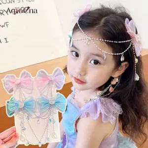 AqToCna Trẻ Em Nàng Tiên Cá Công Chúa Ngọc Trai Bướm Viền Nơ Đầu Trước Dây Xích Kẹp Tóc Cổ Tích Ngọt Bông Tai Kẹp Bé Gái Phụ Kiện Tóc AqToCna