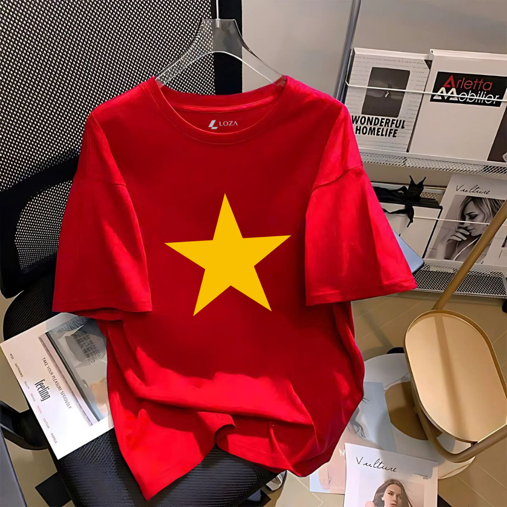 （Giao hàng 24h）Angela Áo phông nữ dáng rộng in Cờ Đỏ Sao Vàng Việt Nam, Độc lập tự do chất liệu thun cotton  s-3xl