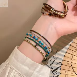Vòng tay đính cườm đầy màu sắc AWNGD, Vòng tay đính cườm màu xanh Bohemian, Có thể điều chỉnh xếp chồng lên nhau Co Giãn Quấn quyến rũ Dây chuyền tay Trang sức
