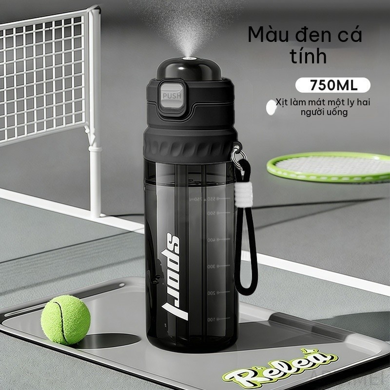 750ml Thể thao Chai nước Spray 2 Head Water Dispenser Với Cover, Leakproof Chất liệu nhựa, PC PP， An toàn thực phẩm Phòng tập thể dục Chạy đa chức năng Du lịch thuận tiện với đầu nguồn
