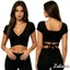Áo Crop top nữ tay ngắn mùa hè quấn chéo cổ chữ V màu trơn có gân Slim Fit Áo sơ mi