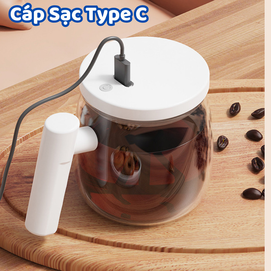 Cốc Khuấy Cà Phê Tự Động HomeMate 400ml Sạc USB, Ly Khuấy Điện Tự Động Pha Cà Phê, Sữa, Matcha Tiện Lợi