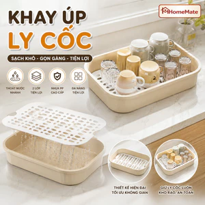 Khay Úp Ly Cốc 2 Tầng HomeMate Thoát Nước Thông Minh, Khay Trà Nhựa PP Cao Cấp Đựng Cốc Chén Ráo Nước