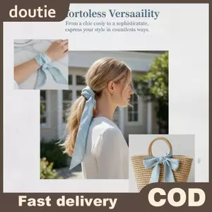 Doutie 140x5cm Nữ Lụa Dài Khăn Chấm Bi N Ruy Băng Tay Cầm Cho Dã Ngoại Du Lịch VN