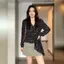 Áo sơ mi nữ cổ chữ v màu xanh mỏng dài tay mùa hè béo mm Áo sơ mi nhỏ dáng ôm khổng lồ