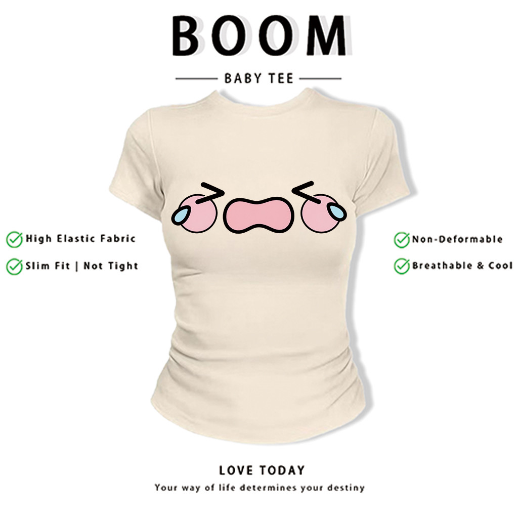 BOOM Áo Baby Tee Nữ Cotton Ôm Body-Áo Thun Ngắn Tay Y2K In Hình PhongCách Mùa Hè, Cổ Tròn Hàng Đầucách hàn quốc phong&87