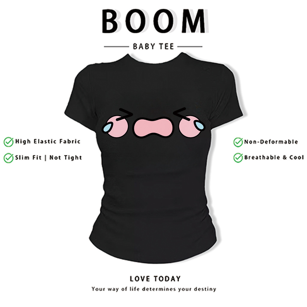 BOOM Áo Baby Tee Nữ Cotton Ôm Body-Áo Thun Ngắn Tay Y2K In Hình PhongCách Mùa Hè, Cổ Tròn Hàng Đầucách hàn quốc phong&87