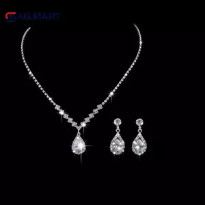 AN.MART Vintage Pha Lê Giọt Nước Mặt Dây Chuyền Nelace Bông Tai Bạc Cưới Bộ Trang Sức VN