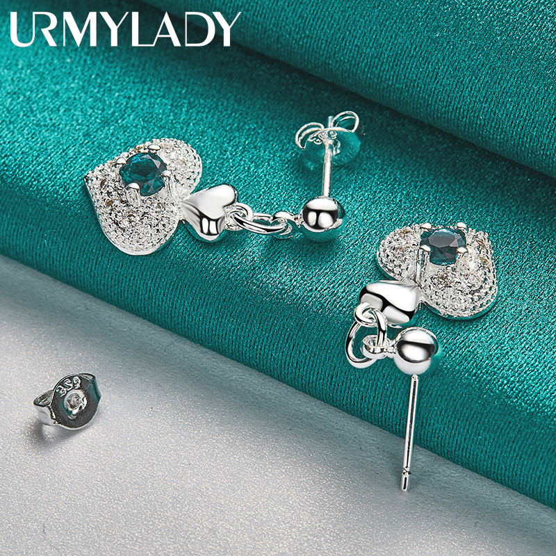 URMYLADY Bạc 925 Trái Tim Zircon Bông Tai Dành Cho Nữ Tiệc Cưới Thời Trang Quyến Rũ Trang Sức