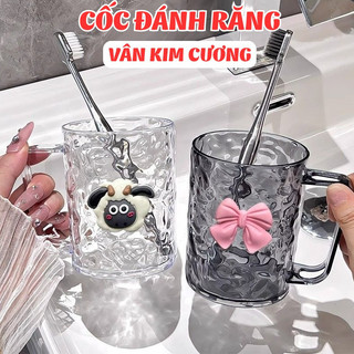 Cốc Đánh Răng Vân Kim Cương Trong Suốt 2 Trong 1, Ly Súc Miệng Đa Năng Đựng Bàn Chải Gọn Gàng Thẩm Mỹ