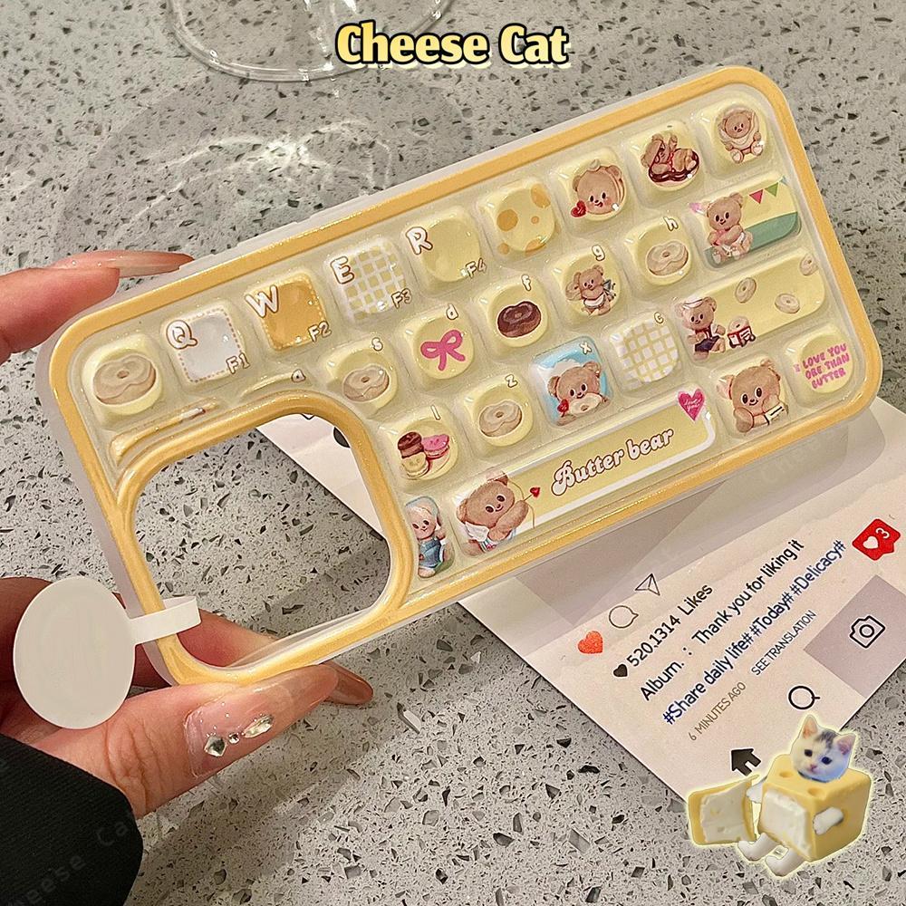 Bàn phím 3D Ốp điện thoại Creative Butter Bear cho iPhone 13 14 11 12 16 17 Pro Max Ốp điện thoại giảm căng thẳng