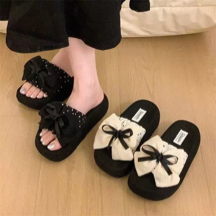 Thời Trang Phong Cách Hàn Quốc Chấm Bi Ngọt Nơ Flip-Flops Mùa Hè Phong Cách Mới Thoải Mái Mặc Bên Ngoài Chống Trơn Trượt Chống Mài Mòn Dép Đế Dày Nhà Máy Giá Bán Buôn