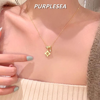 Vòng cổ nữ đính hoa bốn lá đá zirconia, mặt dây dài, phong cách sang trọng nhẹ nhàng