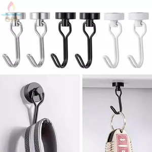 GILL 2 Móc Nam Châm Tủ Lạnh, Móc Từ Tính Đen / Trắng Hạng Nặng, Không Khoan 360° Móc treo nhà bếp xoay Phòng tắm