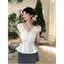 Áo sơ mi nơ ren cổ chữ V Phiên bản Hàn Quốc ngọt ngào Phiên bản dáng rộng mùa hè Áo sơ mi chui đầu thông thường hàng ngày
