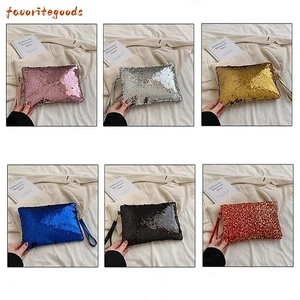 Túi đựng mỹ phẩm FAVORITEGOODS, Kim sa lấp lánh có dây kéo Túi trang điểm, Polyester da có tay cầm Túi ly hợp sequin dành cho nữ