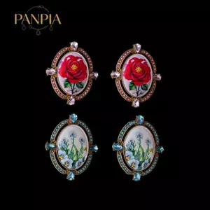PNPIA- Bông tai đính đá hình hoa cổ điển Ánh sáng tòa án cổ điển Bông tai tuổi sang trọng Nghệ thuật đính kim cương ngọt ngào Quà tặng trang sức