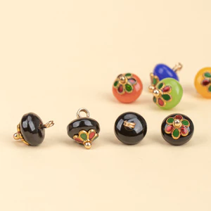 Sườn Xám Nút Giả Ngọc Kim Loại Receptacle Nút Retro Tang Phù Hợp Với Hanfu Nút Trang Trí Nhựa Ngọc Hạt Nút Phụ Kiện 6.7