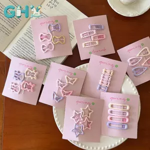 GHX 4 Cái / bộ Màu Hồng Đơn Giản Trái Tim Ngôi Sao Kẹp Tóc Cho Bé Gái Kẹp Tóc Dễ Thương Barrettes Phụ Kiện Thời Trang Quà Tặng VN