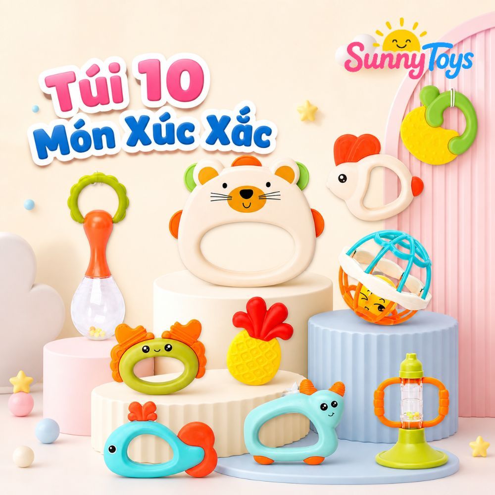 Combo Lục Lạc Gặm Nướu SunnyToys 10 Món - Đồ Chơi Sơ Sinh Giúp Bé Tập Cầm Nắm