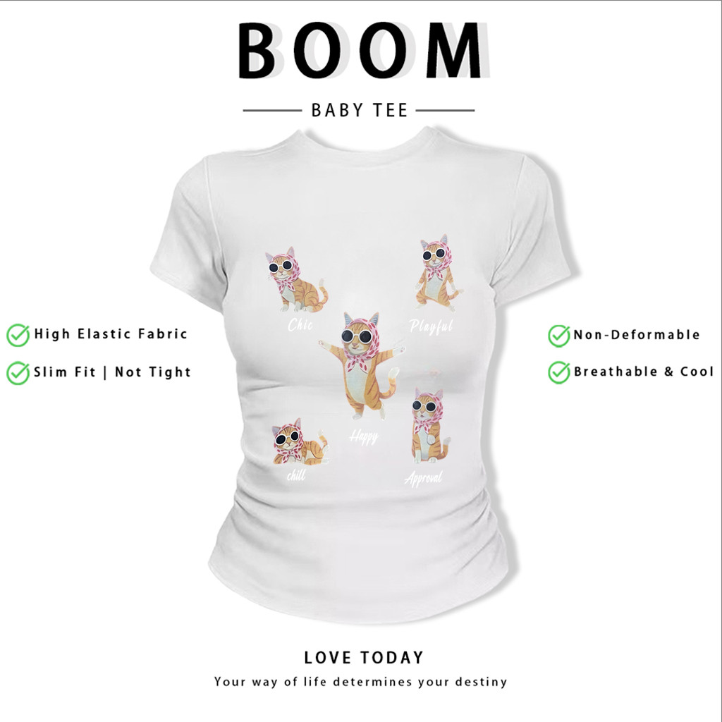 BOOM Áo Baby Tee Nữ Cotton Ôm Body-Áo Thun Ngắn Tay Y2K In Hình PhongCách Mùa Hè, Cổ Tròn Hàng Đầucách hàn quốc phong144