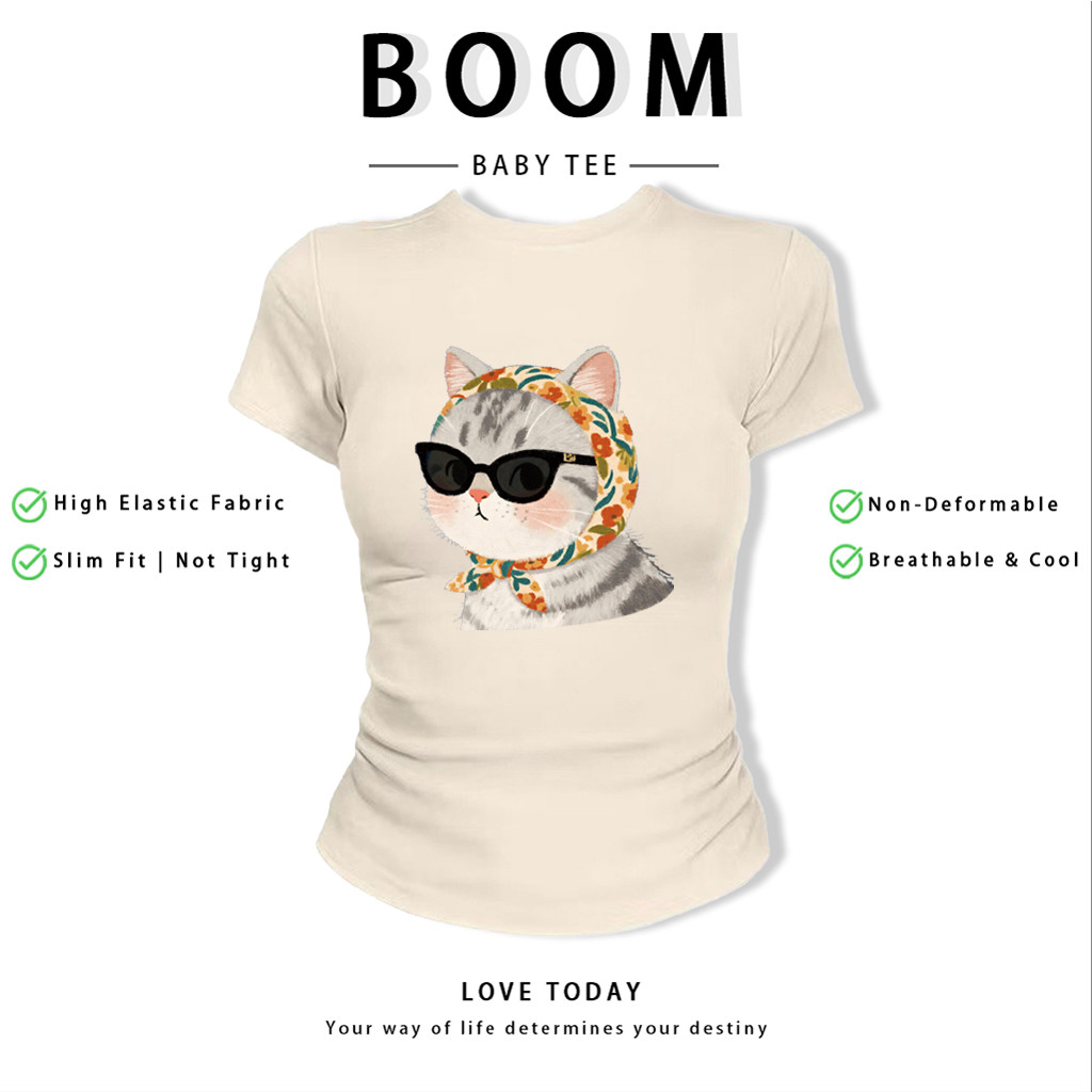 BOOM Áo Baby Tee Nữ Cotton Ôm Body-Áo Thun Ngắn Tay Y2K In Hình PhongCách Mùa Hè, Cổ Tròn Hàng Đầucách hàn quốc phong149