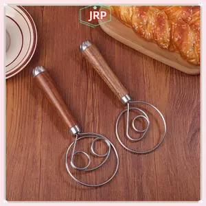 JRP Đan Mạch Bột Đánh Tay Cầm Bằng Gỗ Trứng Kem Trộn Thanh Đôi Lỗ Bột Bánh Khuấy Đánh Nhà Bếp Dụng Cụ Làm Bánh JRP