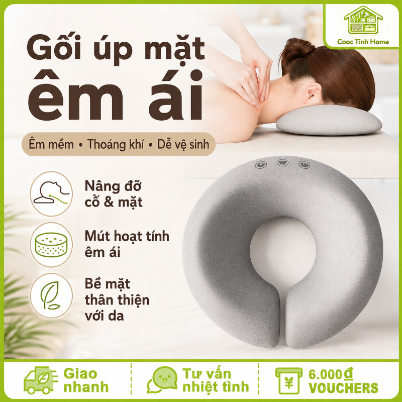 Gối Massage Úp Mặt Cao Su Non Cao Cấp, Thiết Kế Công Thái Học Thoáng Khí, Hỗ Trợ Massage Mặt & Cổ Cho Spa Và Gia Đình