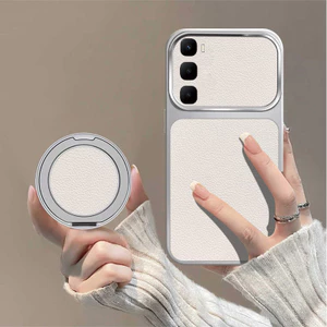 Thích hợp cho vỏ điện thoại infinix HOT 60 PRO + mới họa tiết da cao cấp xoay từ tính hút vòng sạc không dây gương cửa sổ lớn Vỏ chống sốc TPDSC03