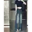 Thiết kế Sense Retro Raw Edge Split Jeans Nữ Mùa hè Phong cách mới Phù hợp với eo cao thẳng dáng rộng mỏng hơn W