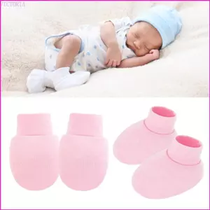 VIC 1 Bộ Cotton Sơ Sinh Chống Trầy Xước Găng Tay Và Booties Bộ Mềm Mại Thoáng Khí Tất Cho Bé Găng Tay Cho Trẻ Sơ Sinh Bảo Vệ Da
