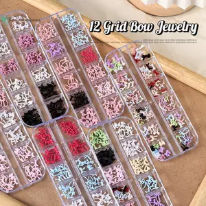 BeautifulHomeA 12 Lưới Nhiều Màu Nơ Móng Tay Nghệ Thuật Quyến Rũ Mini Dây Đáng Yêu Thắt Nơ Nhựa Trang Trí Móng Tay Cho DIY Bông Tai Nail Suppli VN