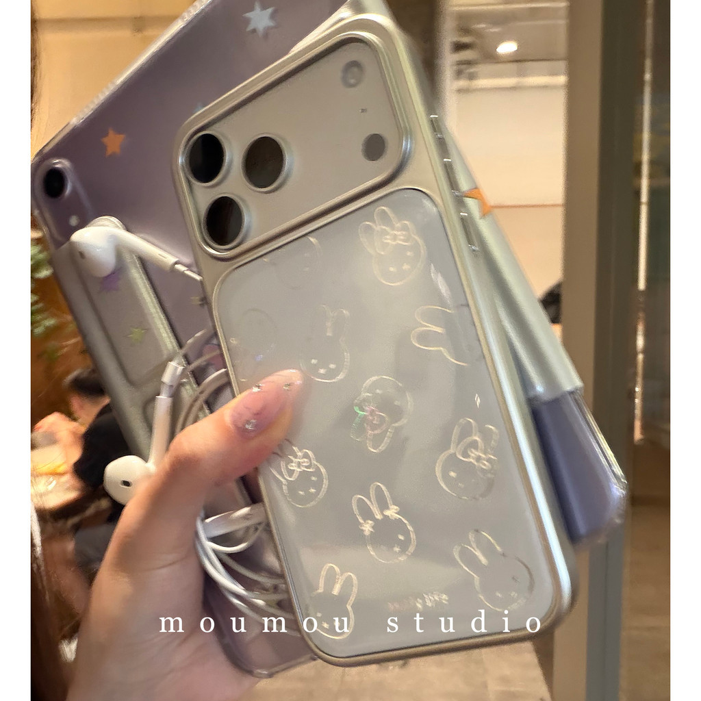 Huiwanju Thỏ Epoxy mạ điện dễ thương phù hợp cho vỏ bảo vệ điện thoại di động iPhone17ProMax 16Pro / 15.