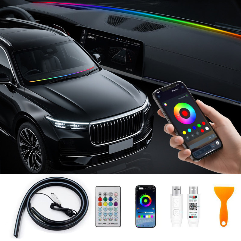 Dải đèn LED viền bảng điều khiển ô tô SEAMETAL dài 1,5 mét, đèn trang trí đa chức năng RGB, dải đèn LED đa chế độ giảm tiếng ồn và chống bụi