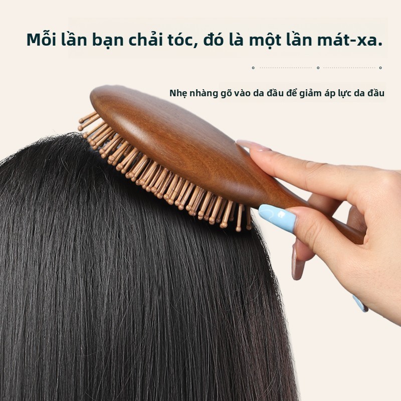 Lược đệm hơi gỗ đàn hương – [Chải mượt & massage da đầu] , thông kinh lạc, tiện mang theo
