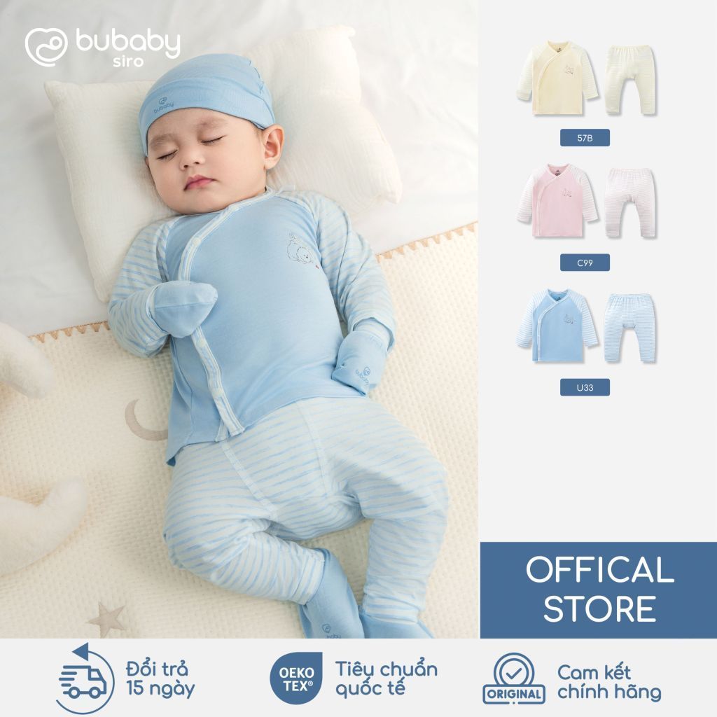 BU Baby Bộ dài tay cài chéo Little Pubby vải Siro, bộ sơ sinh | Quần áo trẻ em cao cấp | IVS110803