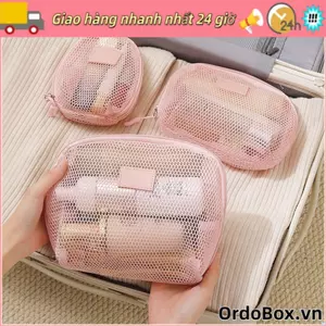 Túi đựng mỹ phẩm ORDOBOX, Túi trang điểm lưới Nylon cầm tay, thông thường có lưới dây kéo Túi giặt vệ sinh đa năng dành cho nữ