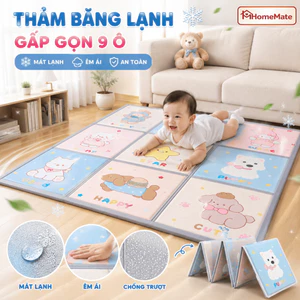 Thảm Băng Lạnh HomeMate Gấp Gọn 9 Ô Chống Trượt, Thảm Điều Hòa Mát Lạnh 2CM Cho Bé Tập Bò Cao Cấp