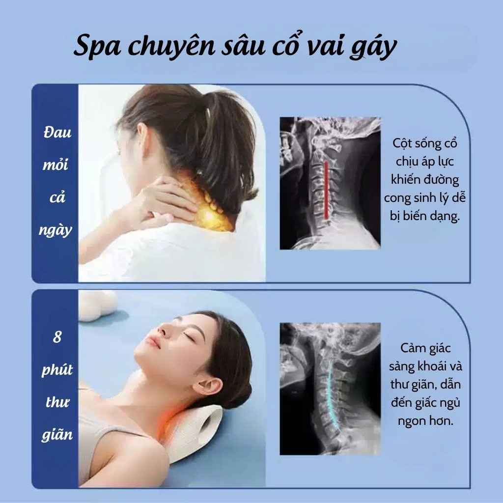 Gối Massage Cổ Công Thái Học Kéo Giãn Đốt Sống Cổ, Giảm Đau Mỏi Vai Gáy, Thư Giãn Cột Sống Cổ