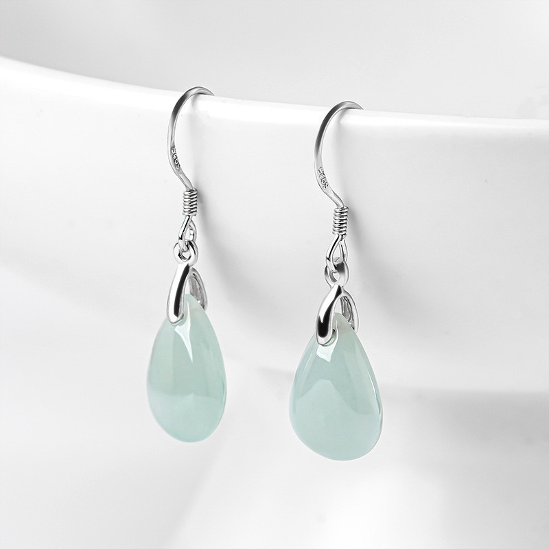 Bông tai bạc s925 cao cấp dát chalcedony tự nhiên