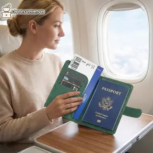 Hộp đựng hộ chiếu chống nước Cheenm có dây kéo Nhà thơ Da PU Ví du lịch Hộp đựng thẻ tổ chức du lịch gia đình VN