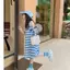 Váy mùa hè cho bé gái Váy xanh sọc không tay phong cách phương Tây