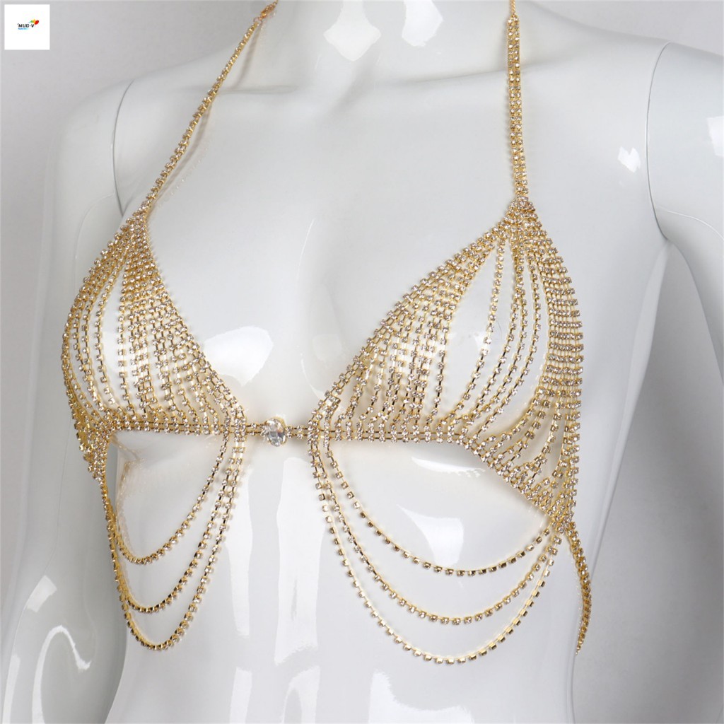 Áo ngực Bikini viền kim cương giả sáng bóng - Trang phục sân khấu dự tiệc dành cho nữ