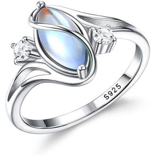 ADRAMATA Bạc 925 Nhẫn Nữ Đá Mặt Trăng Cầu Vồng Cubic Zirconia Giọng Nhẫn Solitaire Đá Quý Tuyên Bố Nhẫn Vàng 18K Bạc