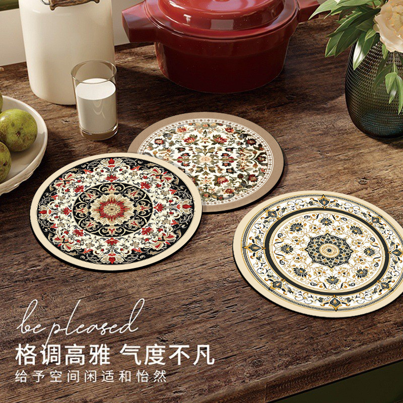 Phong Cách Cung Điện Retro Coaster Placemat Tròn Nhà Bếp Chống Thấm Nước Bàn Ăn Bán Buôn Chống Mài Mòn Chống Trơn Trượt